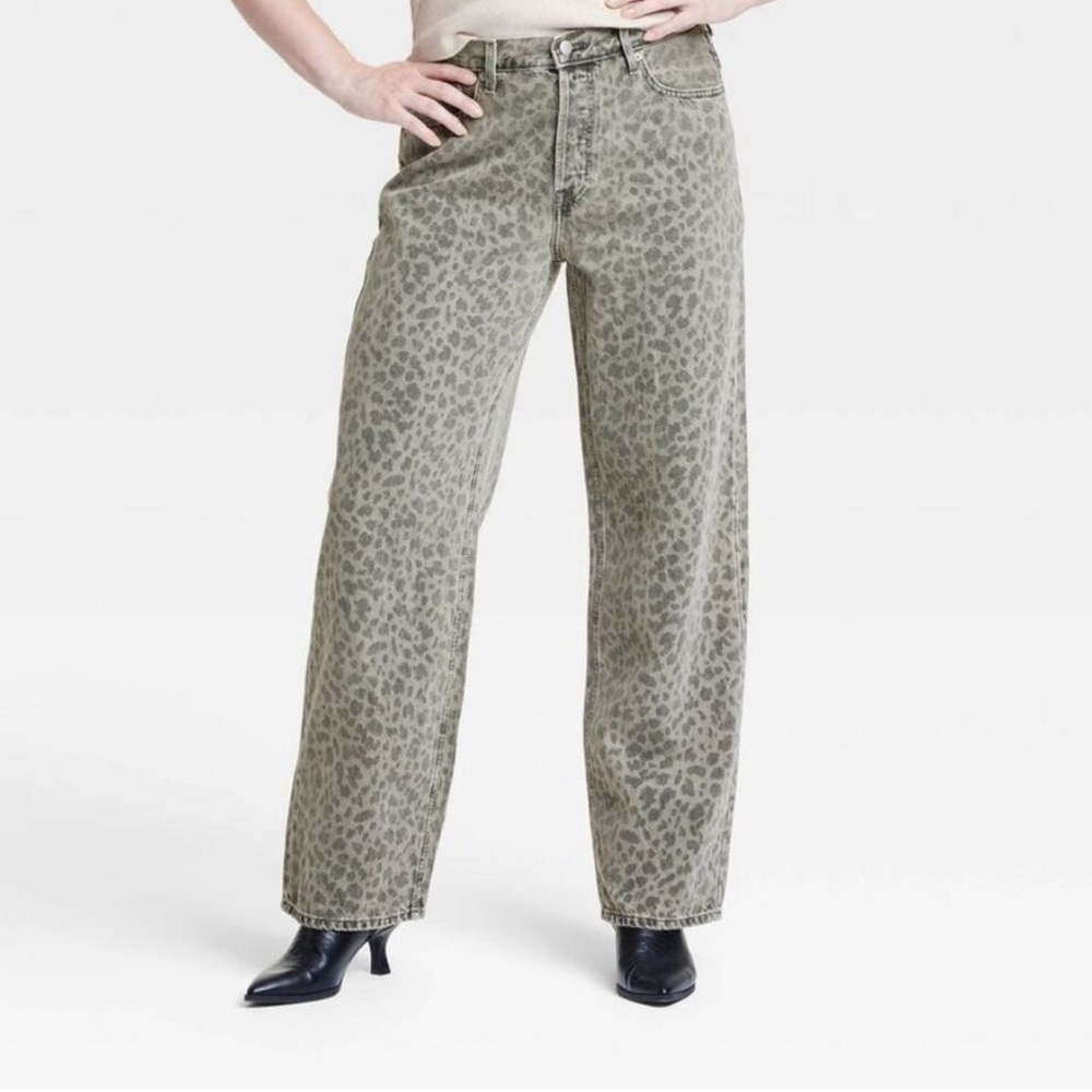 Universal Thread Olive Leopard Print Wide Leg Jeans